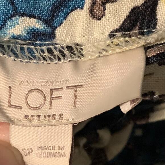 Loft Women's Euro Summer Linen Skirt Set Petite Size SP Blue Floral Travel Beach - Picture 4 of 7